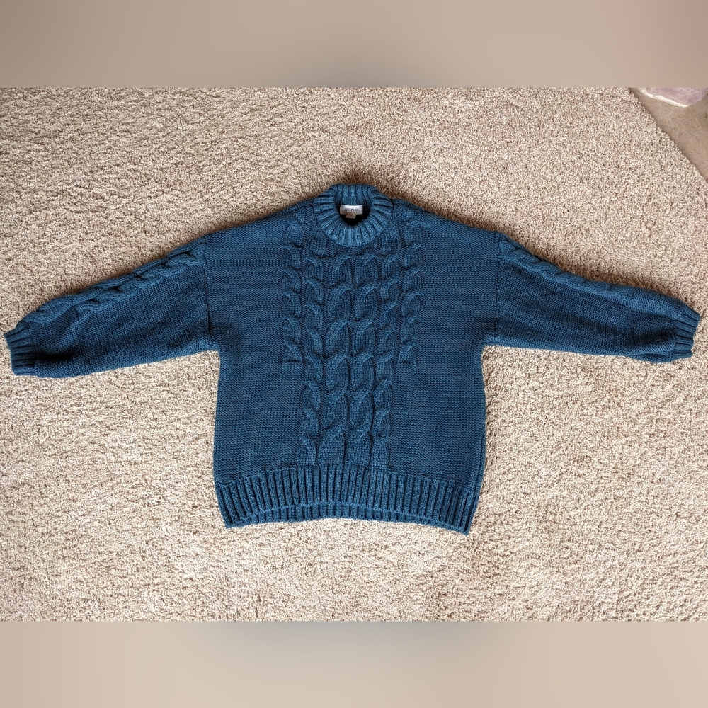 Monki polyester oversized cable knit sweater in dark blue size medium